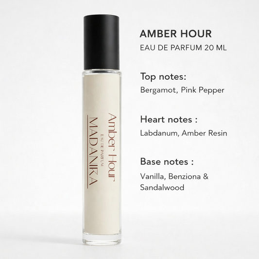 Amber Hour — Where warmth meets twilight | Spiced amber, vanilla & sandalwood